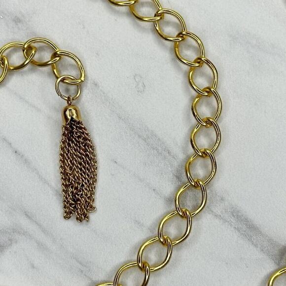 Gold Tone Chain Link Belt Tassel Charm Y2K Festival One Size (OS) ✨ - Picture 10 of 11
